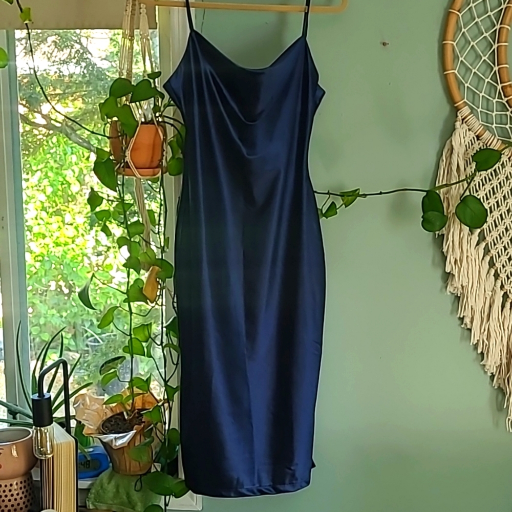 Womens sleevless spaghetti strap satin dress cocktail evening